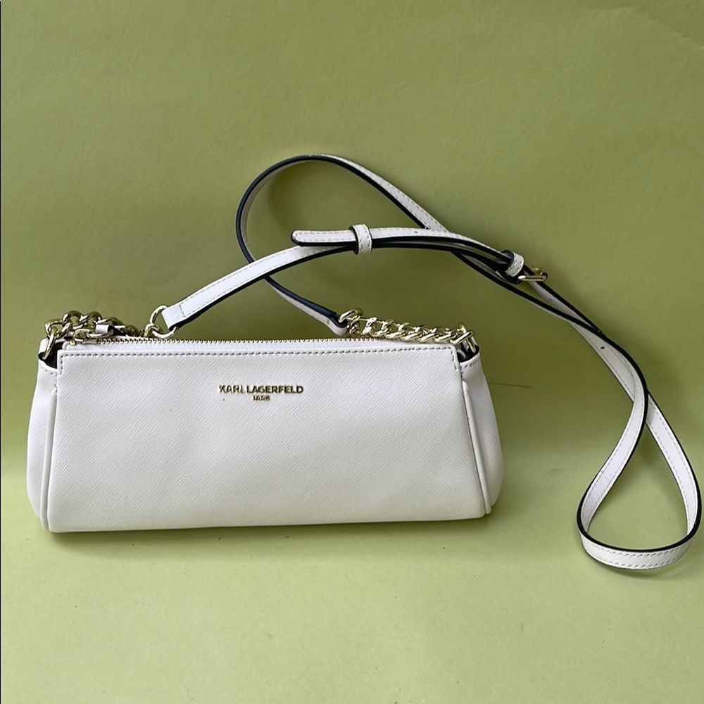 New Karl Lagerfeld White Crossbody Bag with Gold Hardware